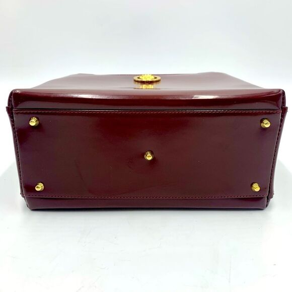 Auth Gianni Versace Small Bordeaux Enamel Top Handle Bag Structured Satchel - Picture 6 of 9